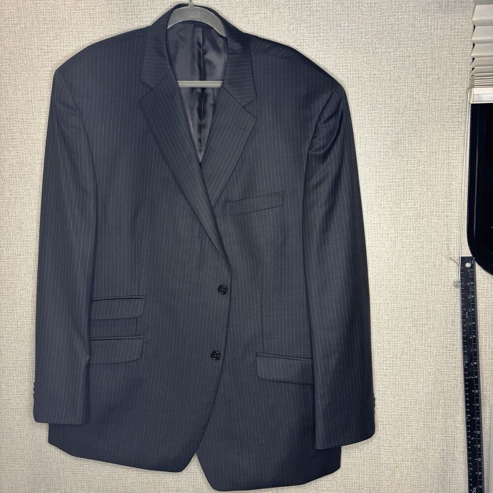 Joseph Abboud Wool Gray Striped Double Vented Blazer Sport Coat Jacket 50R